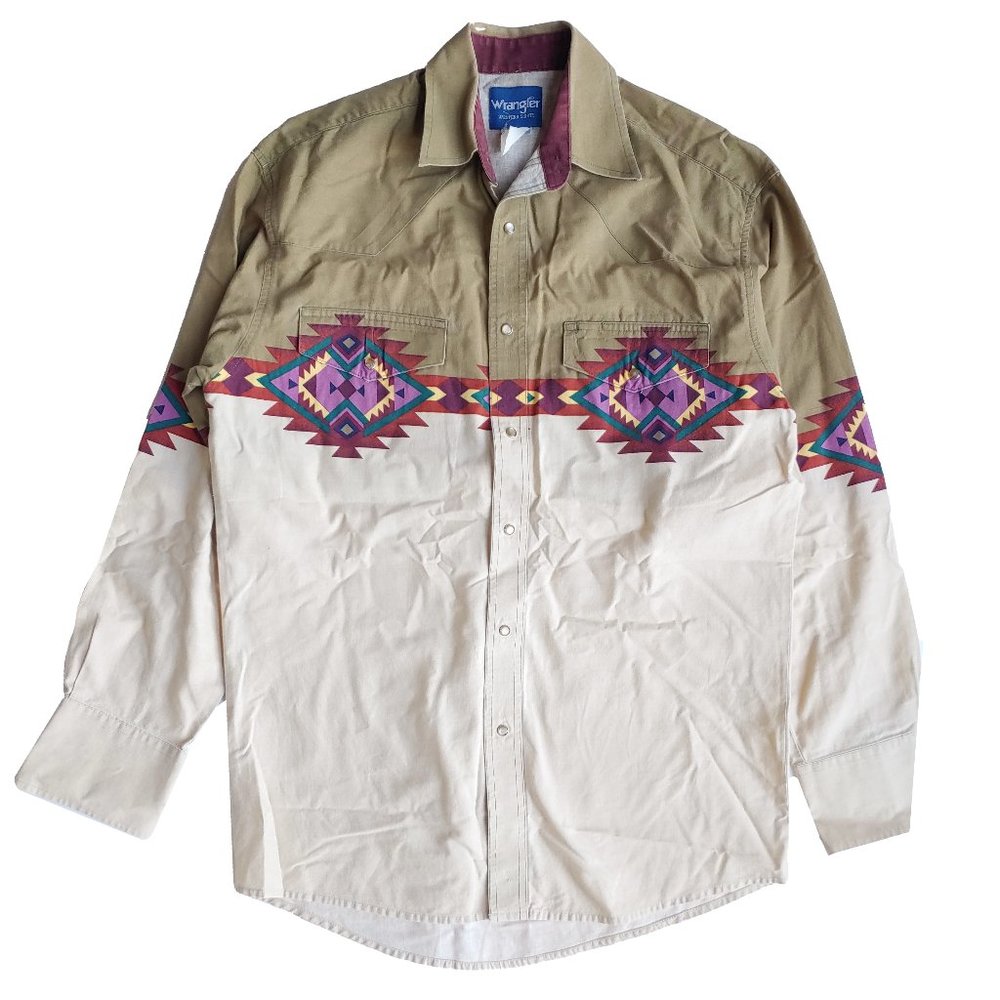 Wrangler Vintage 80s Western Azten Button Down Shirt